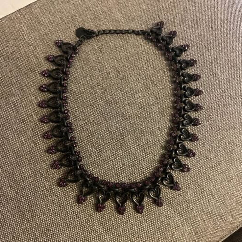 Purple Rhinestone Heart Charm Necklace